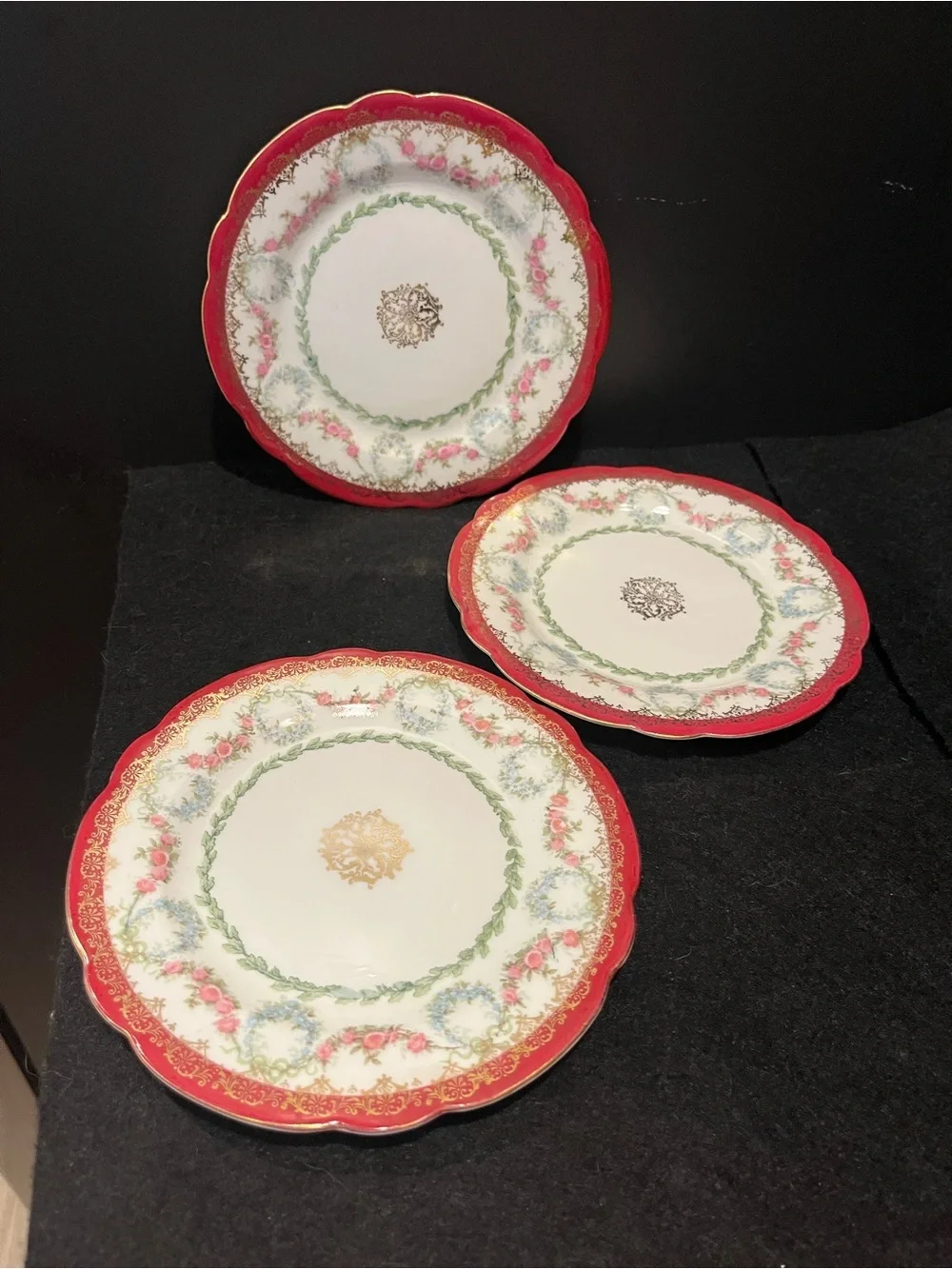 VTG Imperial Crown Dainty Floral Wine Trim 6” Plates Made in Austria Set of 3